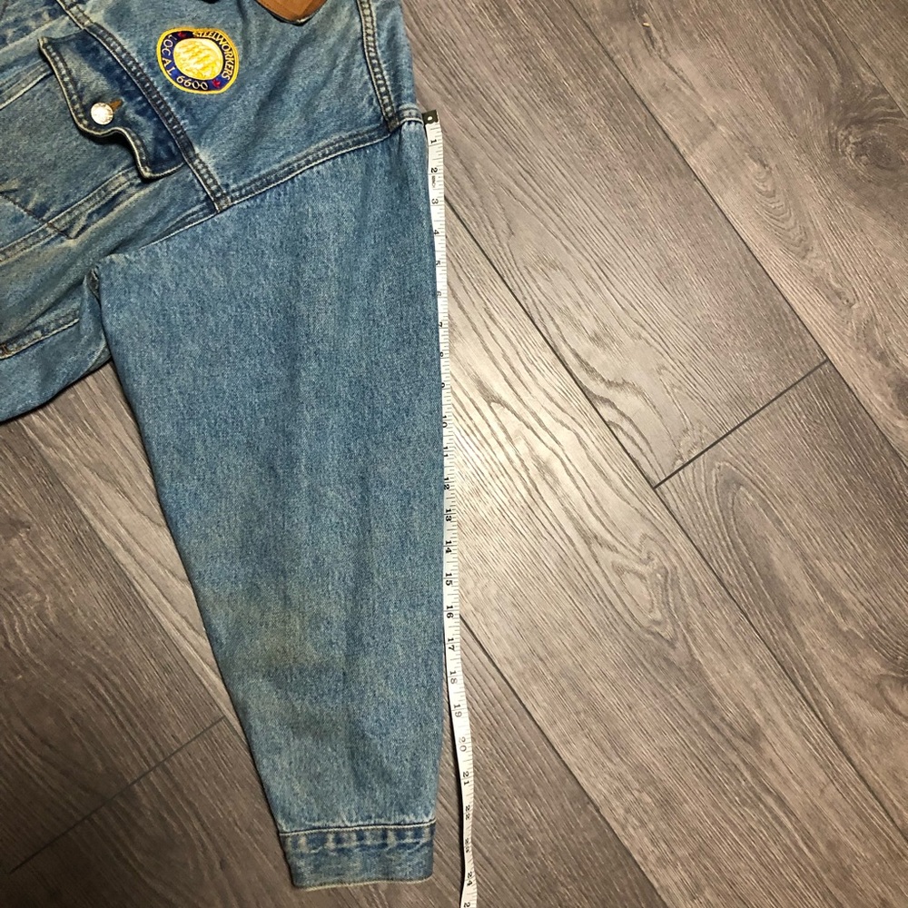 Mens Vintage Jean Jacket with Leather Collar Large - Picture 6 of 6